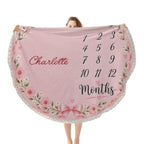 Personalized Pink Floral Baby Milestone Blanket