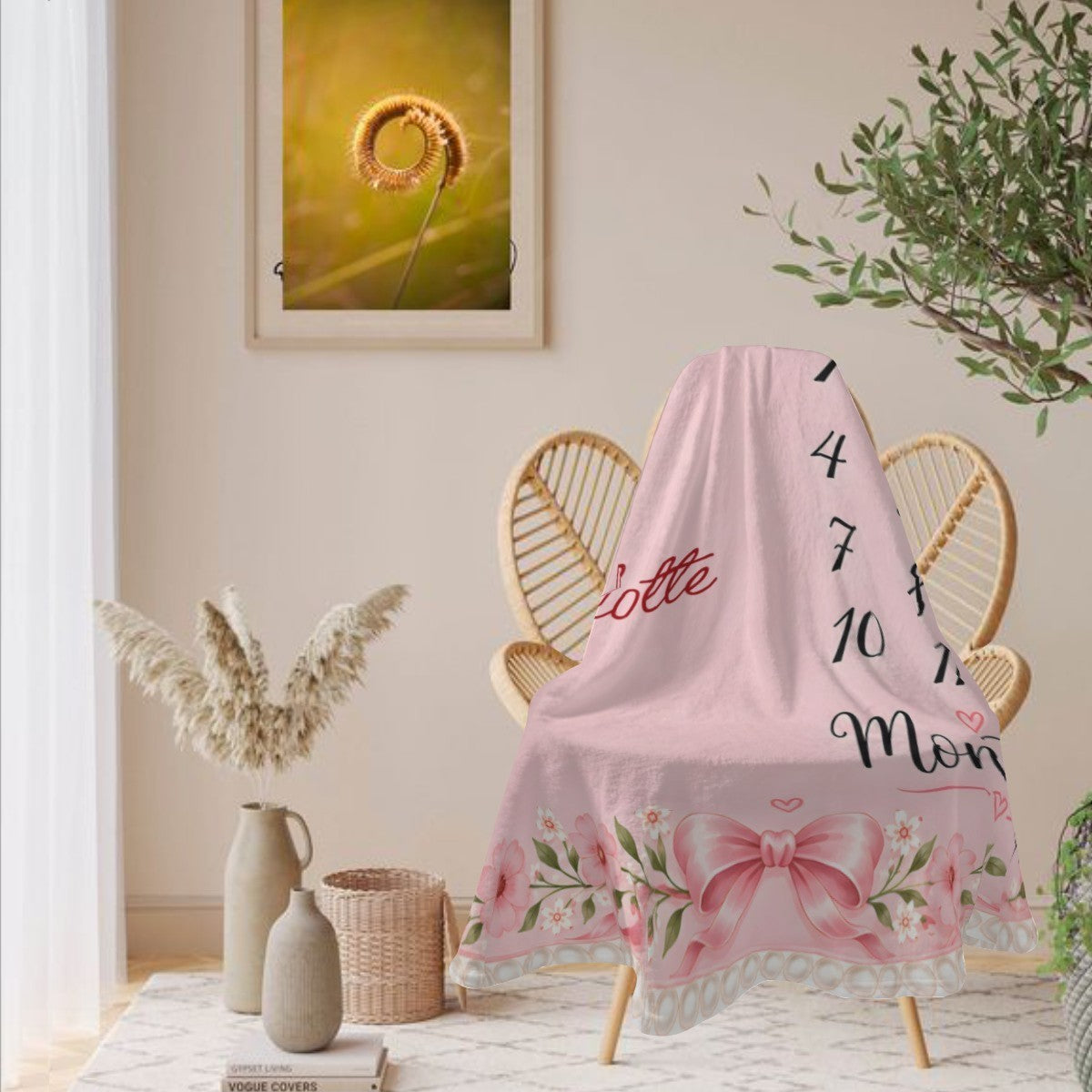 Personalized Pink Floral Baby Milestone Blanket