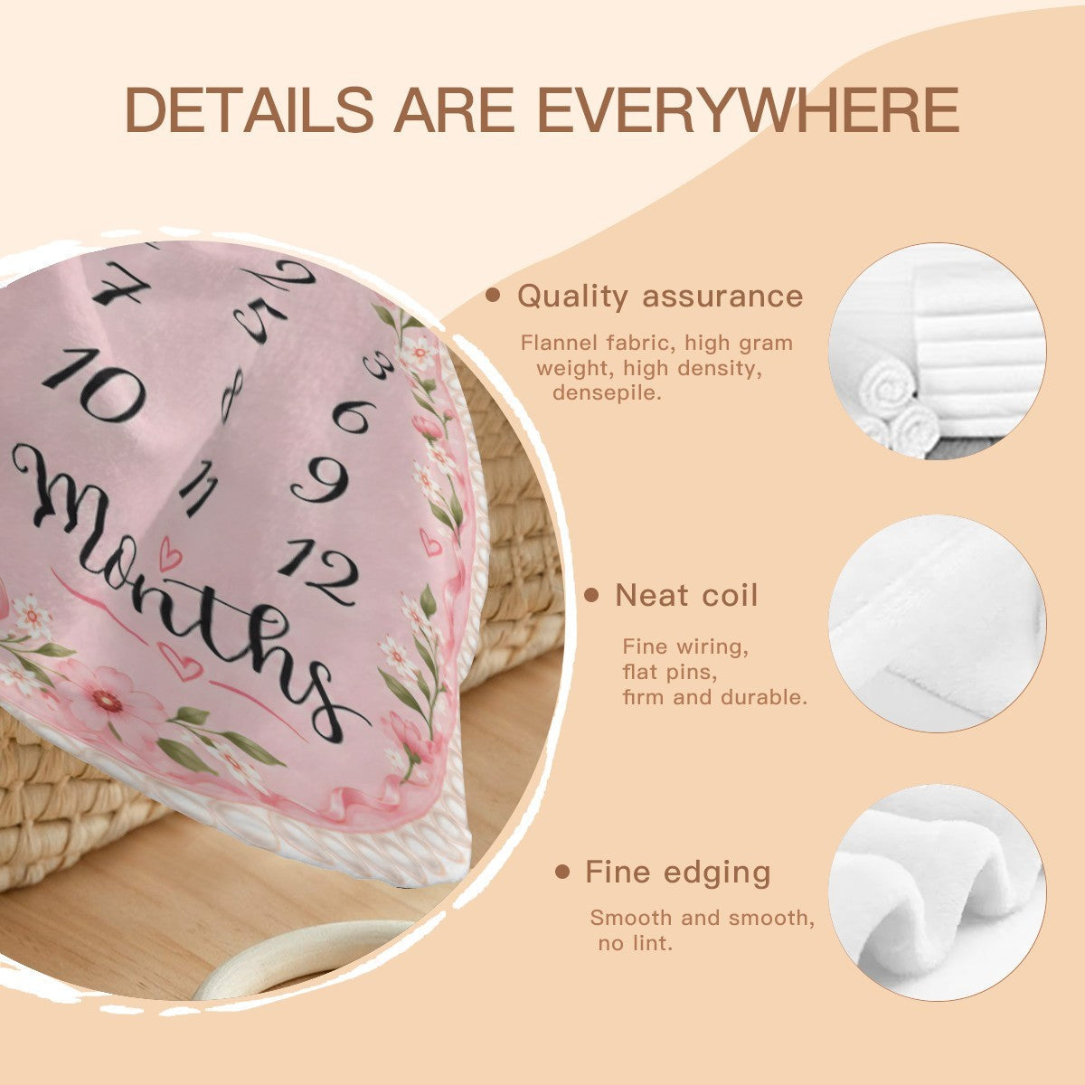 Personalized Pink Floral Baby Milestone Blanket