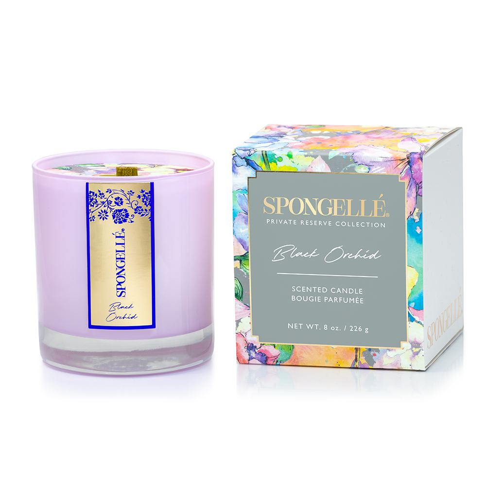 Spongellé Black Orchid Soy Candle – Wooden Wick, 8 oz