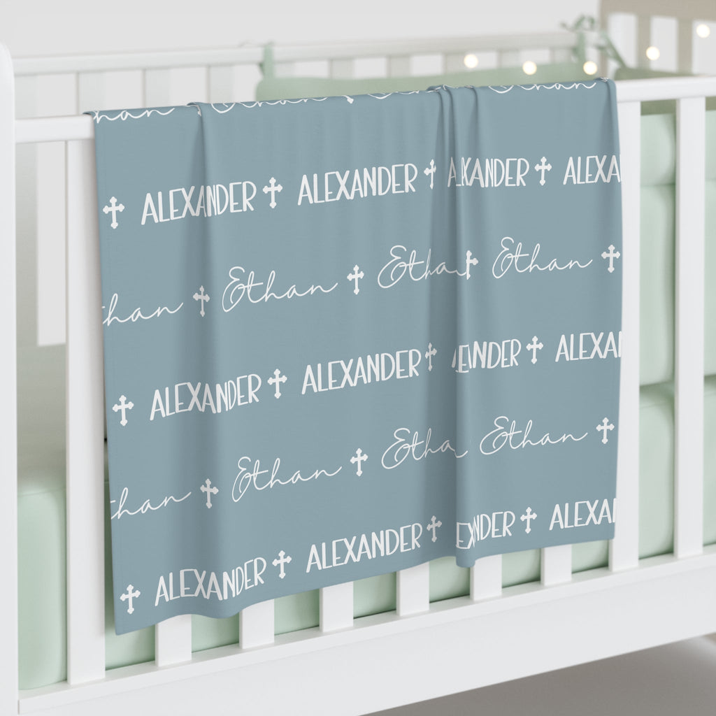 Personalized Baby Name Swaddle Blanket – Blue