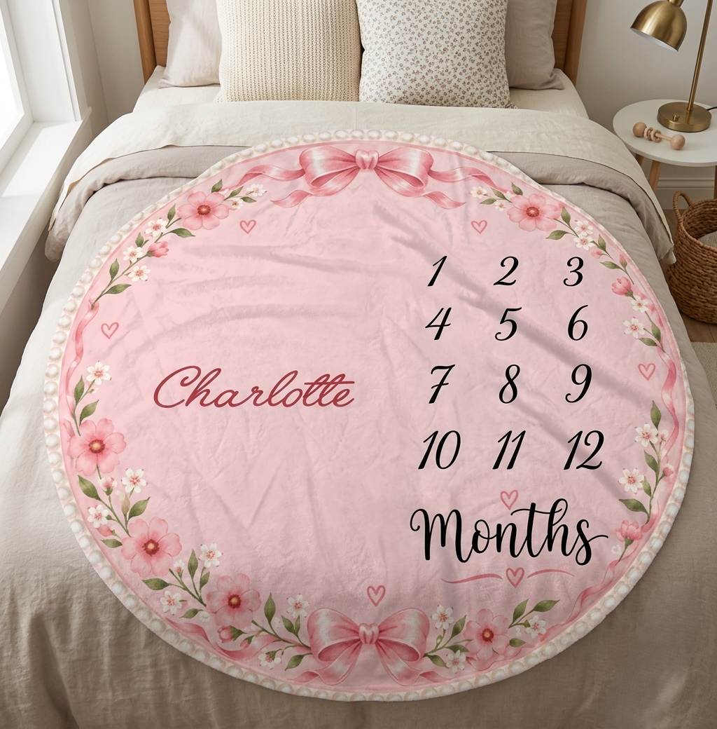 Personalized Pink Floral Baby Milestone Blanket
