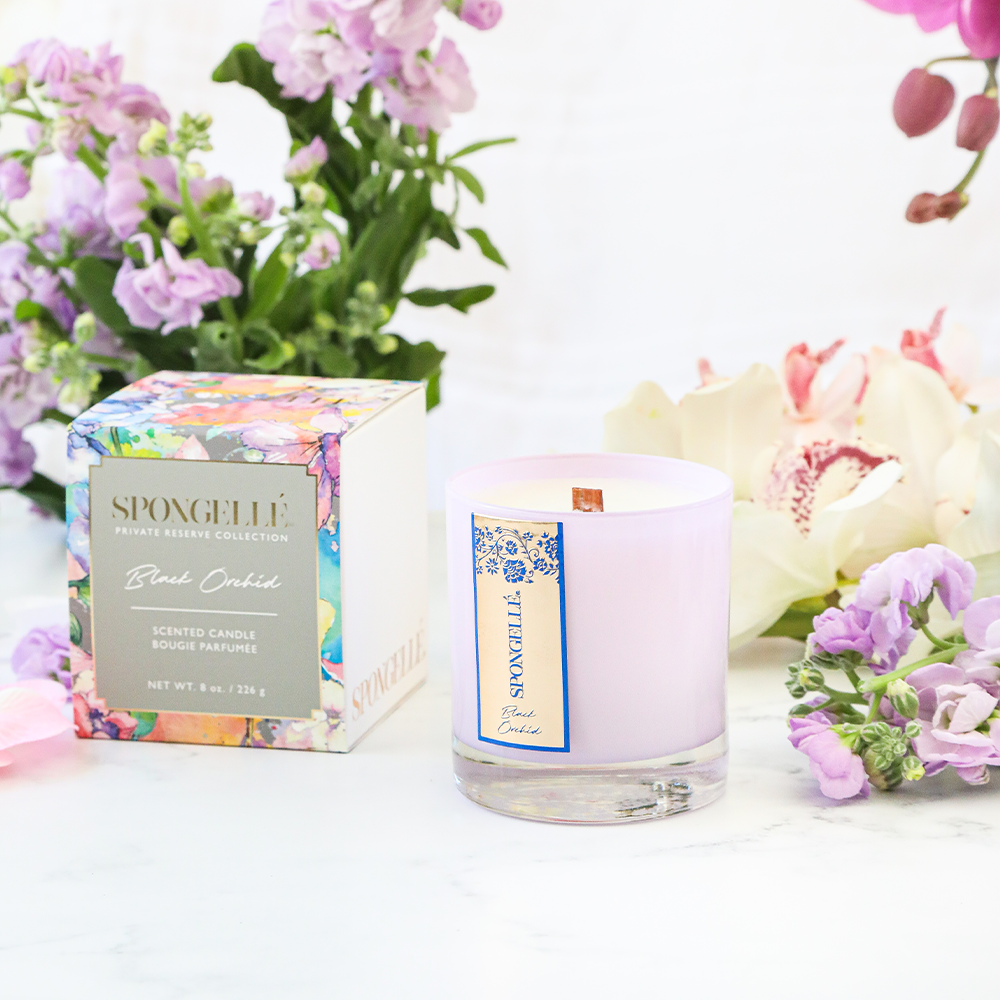 Spongellé Black Orchid Soy Candle – Wooden Wick, 8 oz