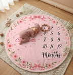 Personalized Pink Floral Baby Milestone Blanket